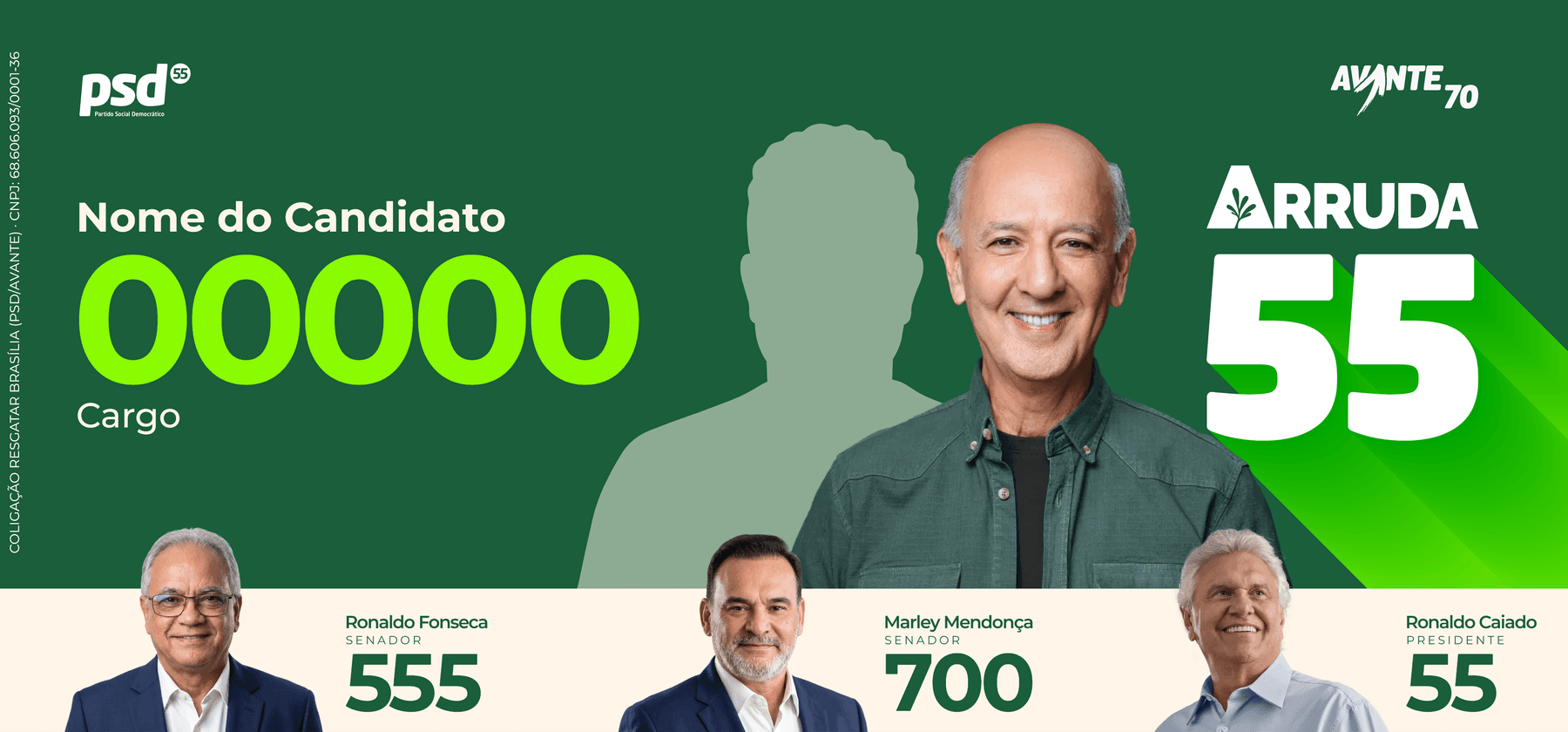 Prévia do perfurate personalizável do Arruda, com foto, número e nome do candidato